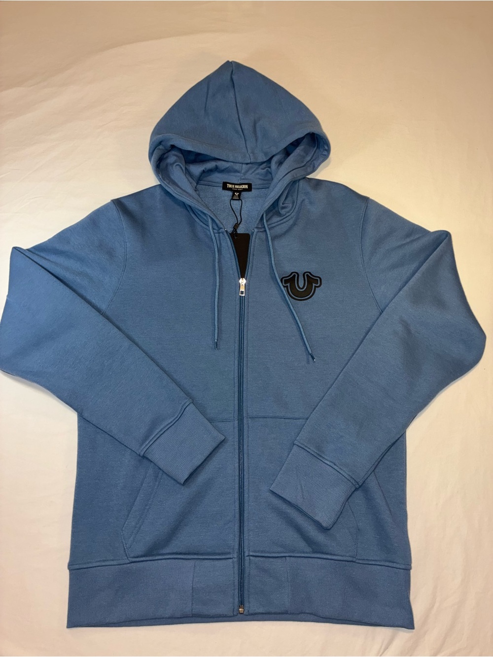 True Religion Dusty Blue Hoodie with Logo Patch